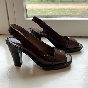 MARNI Brown Patent Leather Open Toe Pumps